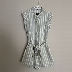 7 For All Mankind  Blue White Romper Tie Waist Snap‎ Closure Size Xs Women's